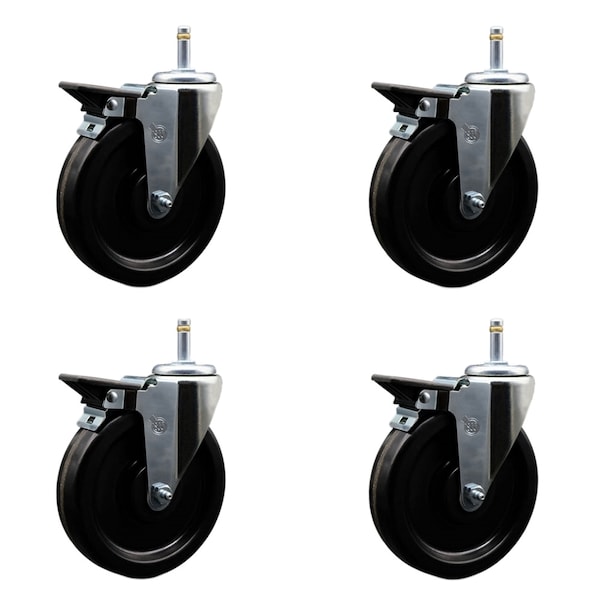 6'' Phenolic Swivel 7/16'' Grip Ring Stem Caster with Total Lock Brake, 4PK